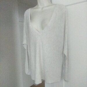 Open Edit Deep V-Neck Light Beige Sweater - Size LARGE